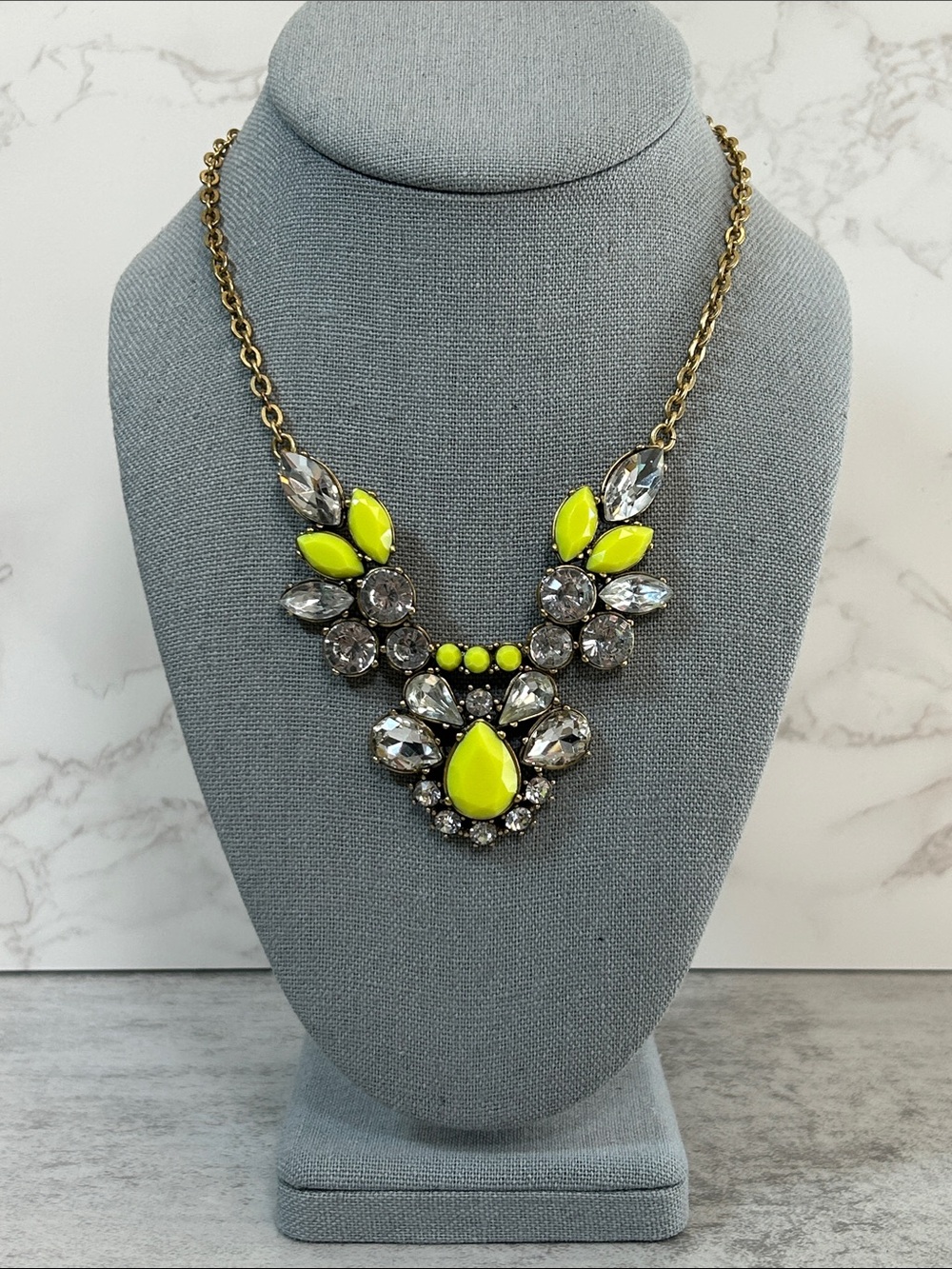 Statement Neon Yellow and Crystal Pendant Necklace